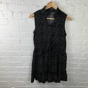 Unbranded Women's Short Sleeve Polka Dot Ruffle Shift Dress Black/White Size S